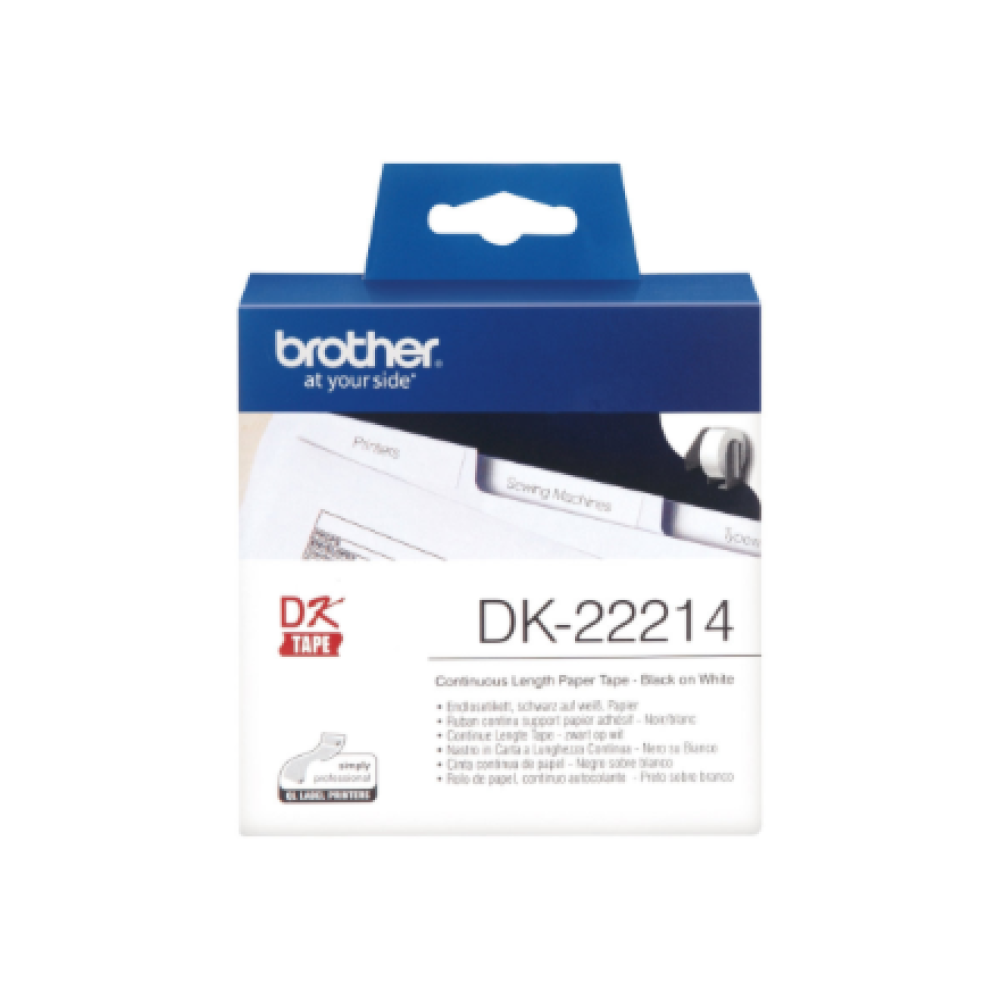 Brother , DK-22214 Continuous Length Paper Label , Black, White , DK , 12mm , 30.5 m