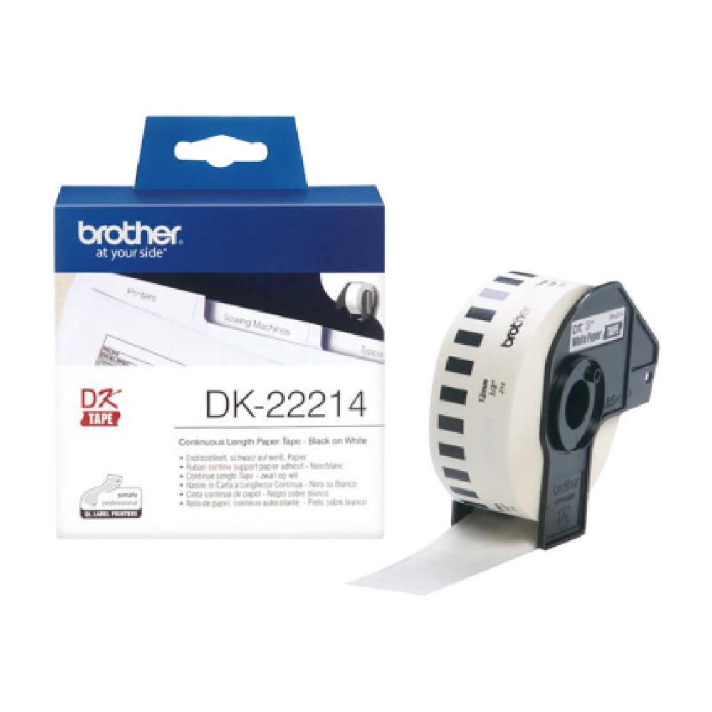Brother , DK-22214 Continuous Length Paper Label , Black, White , DK , 12mm , 30.5 m