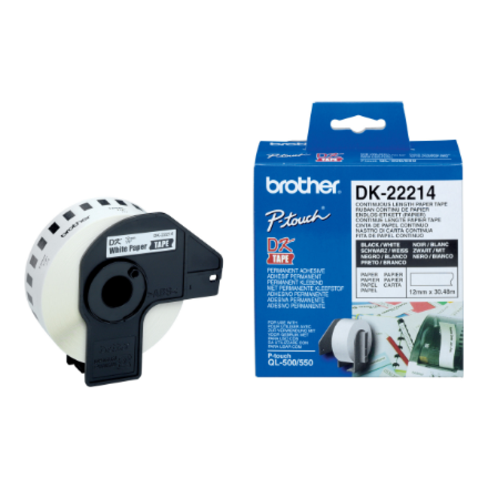 Brother , DK-22214 Continuous Length Paper Label , Black, White , DK , 12mm , 30.5 m