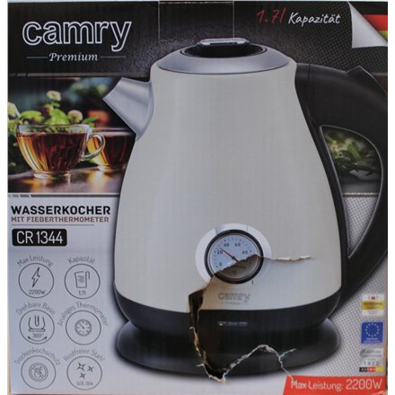 SALE OUT. Camry CR 1344 Electric kettle with a thermometer 1,7L, Cream , SALE OUT. , Camry Kettle with a thermometer , CR 1344 , Electric , 2200 W , 1.7 L , Stainless steel , 360° rotational base , Cream , DAMAGED PACKAGING
