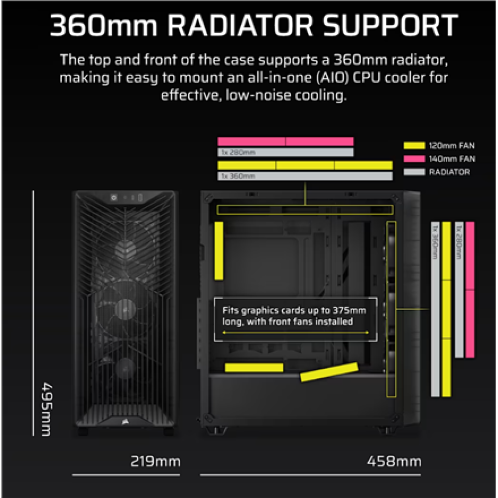 Corsair PC Case , 3200D RS , Smoke , Mid-Tower