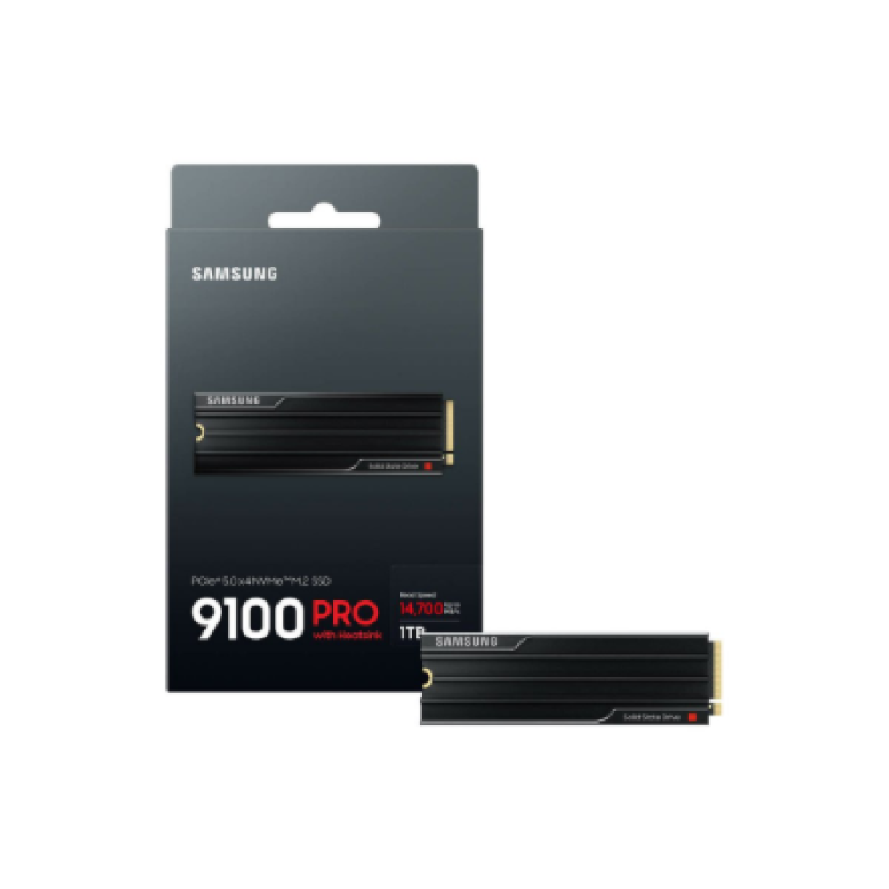Samsung 9100 PRO With Heatsink , 1000 GB , SSD form factor M.2 2280 , Solid-state drive interface PCIe 5.0 NVMe , Read speed 14800 MB/s , Write speed 13400 MB/s