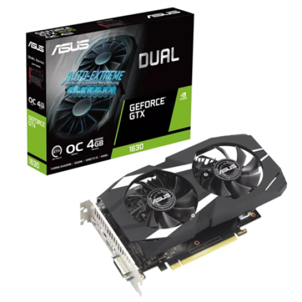 Asus DUAL-GTX1630-O4G NVIDIA, 4 GB, GeForce GTX 1630, GDDR6, PCI Express 3.0, DVI-D ports quantity 1, HDMI ports quantity 1, Memory clock speed 12000 MHz