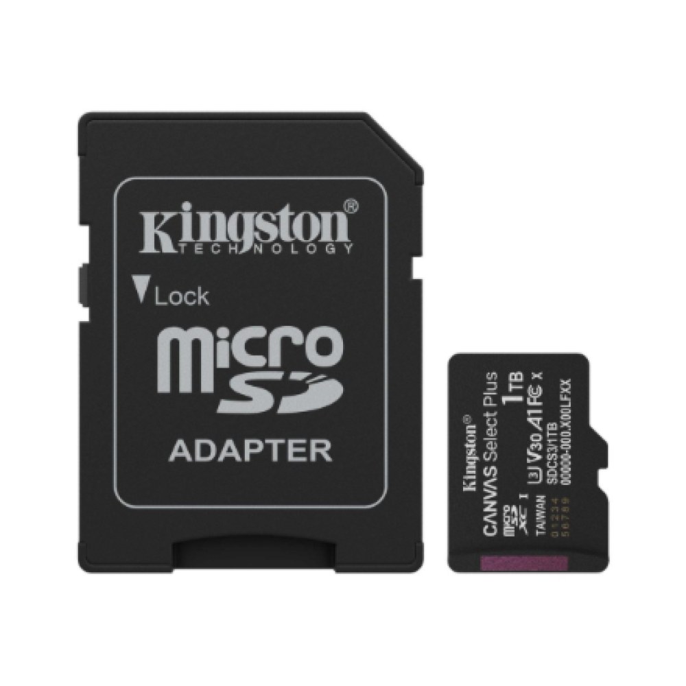 Kingston Memory card , Canvas Select Plus , 1000 GB , microSD , Flash memory class Class 10, UHS-I, U1/U3, video class 10/30, A1