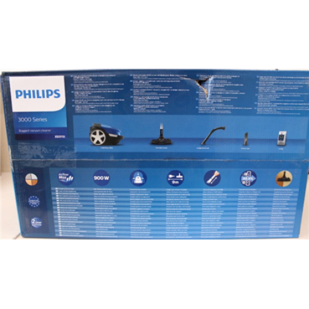 SALE OUT. Philips XD3110/09 Vacuum cleaner, Bagged, Power 900 W, Dust bag 3 L, Working radius 9 m, Blue Philips Vacuum cleaner 3000 Series XD3110/09 Bagged Power 900 W Dust capacity 3 L Blue DAMAGED PACKAGING , Philips 3000 Series XD3110/09 , Vacuum clean