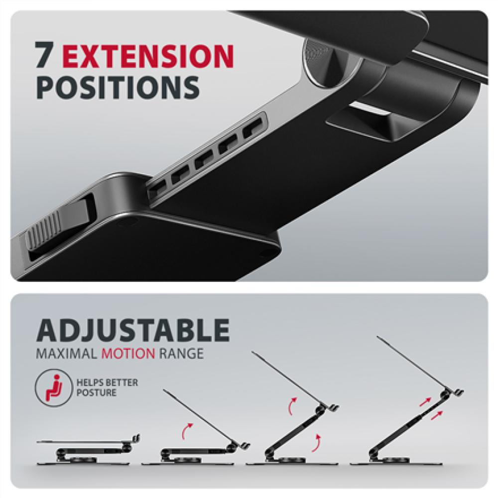 AXAGON STND-LRB stand with 360° rotation for laptops and tablets , Adjustable Height, Angle , 10-17.3 , Maximum weight (capacity) 5 kg , Black