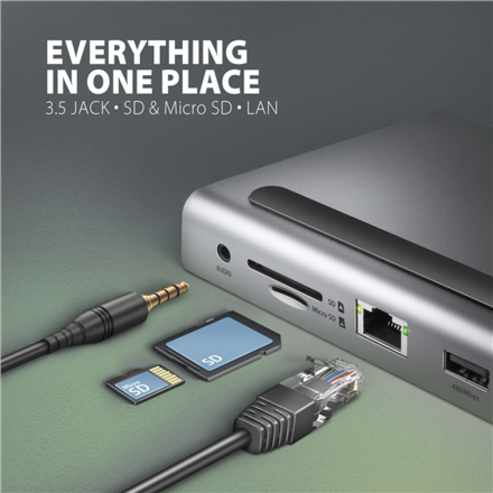 AXAGON USB-C 5Gbps TRIPLE 4K DISPLAY 11in1 Hub , HMC-4KX3