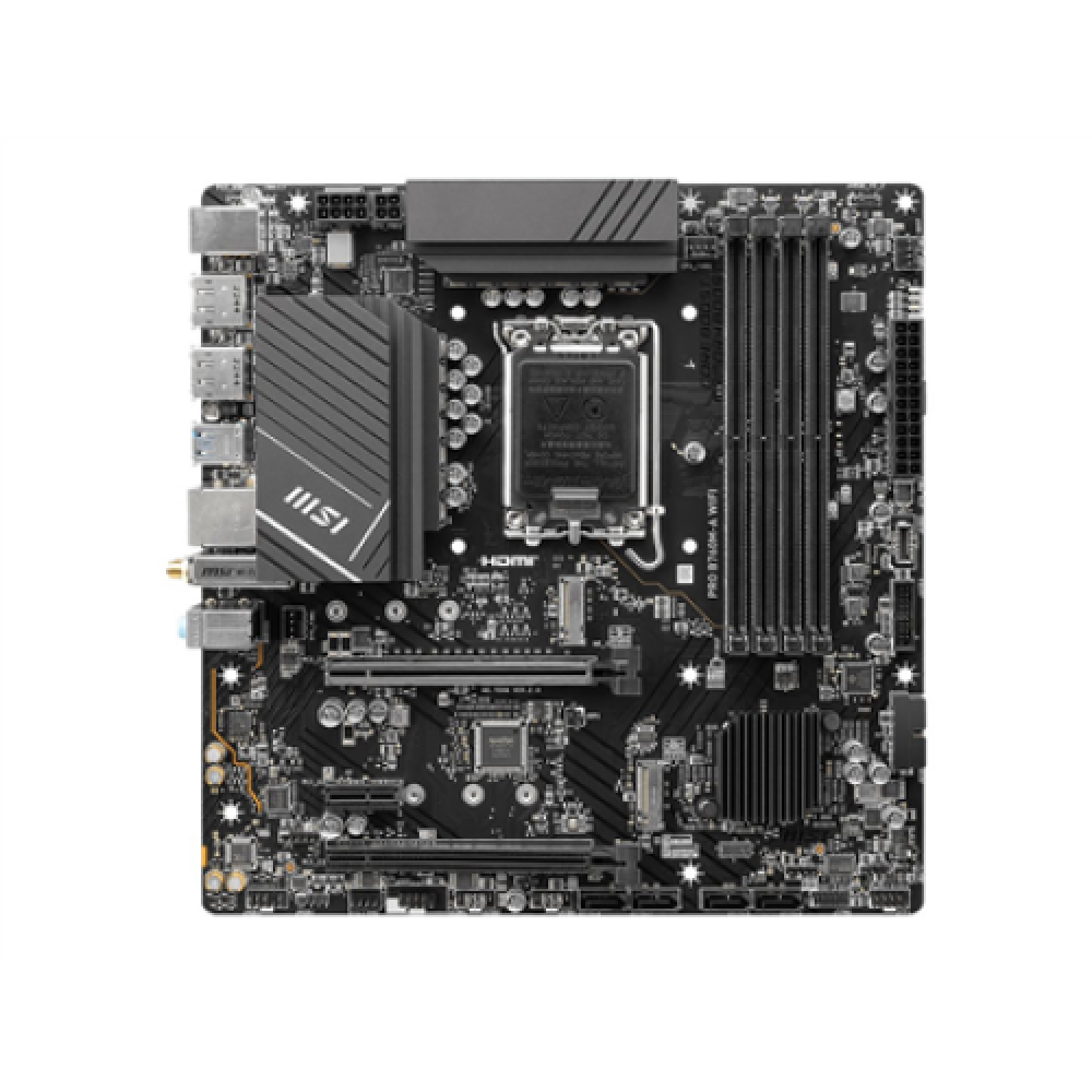 MSI PRO B760M-A WIFI Processor family Intel Processor socket LGA 1700 Memory slots 4 Supported hard disk drive interfaces SATA, M.2 Number of SATA connectors 4 Chipset Intel B760 mATX