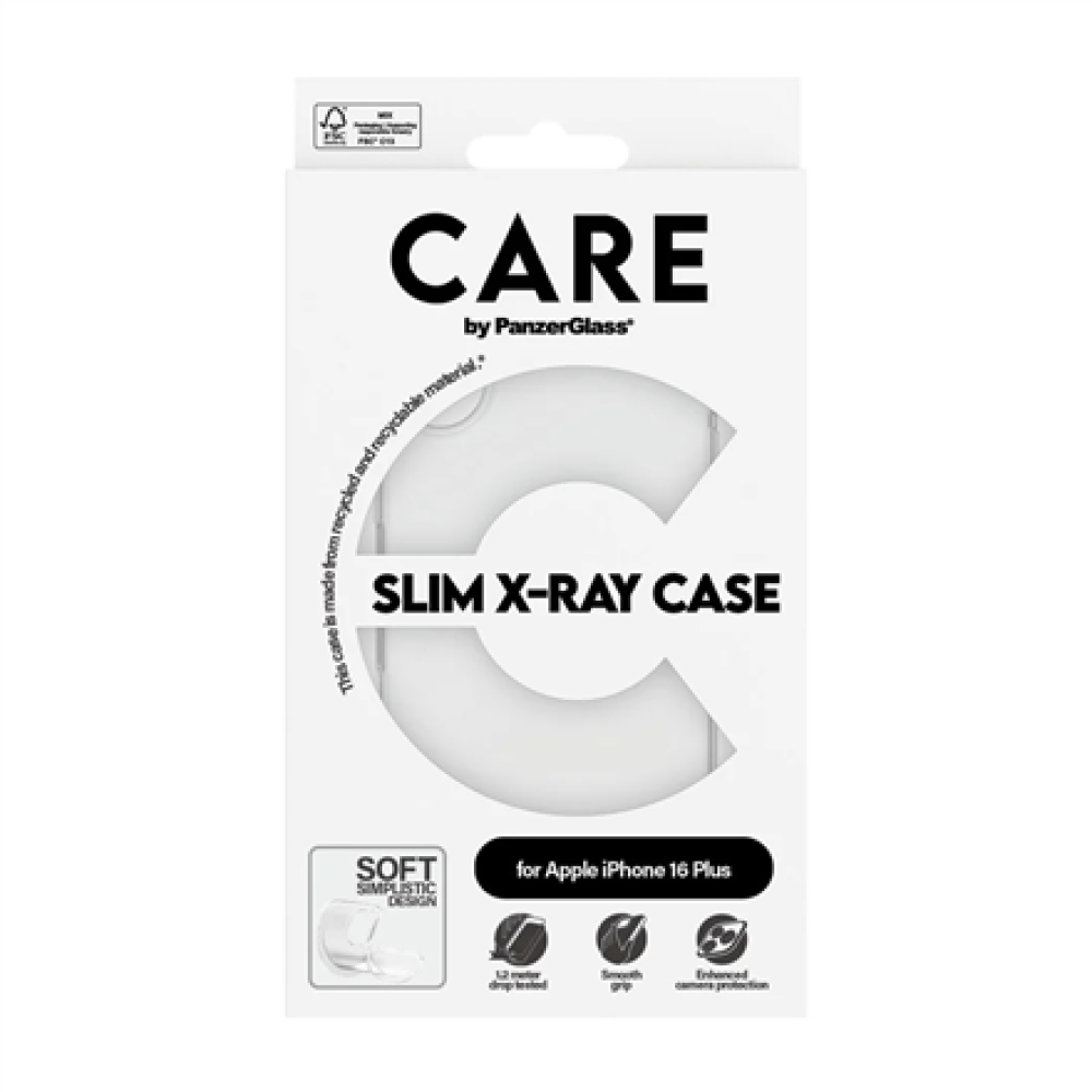 CARE by PanzerGlass Case Fashion X-Ray Soft Basic , Back protection , Apple , iPhone 16 Plus , Recycled plastic , Transparent