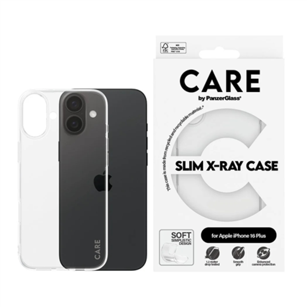 CARE by PanzerGlass Case Fashion X-Ray Soft Basic , Back protection , Apple , iPhone 16 Plus , Recycled plastic , Transparent