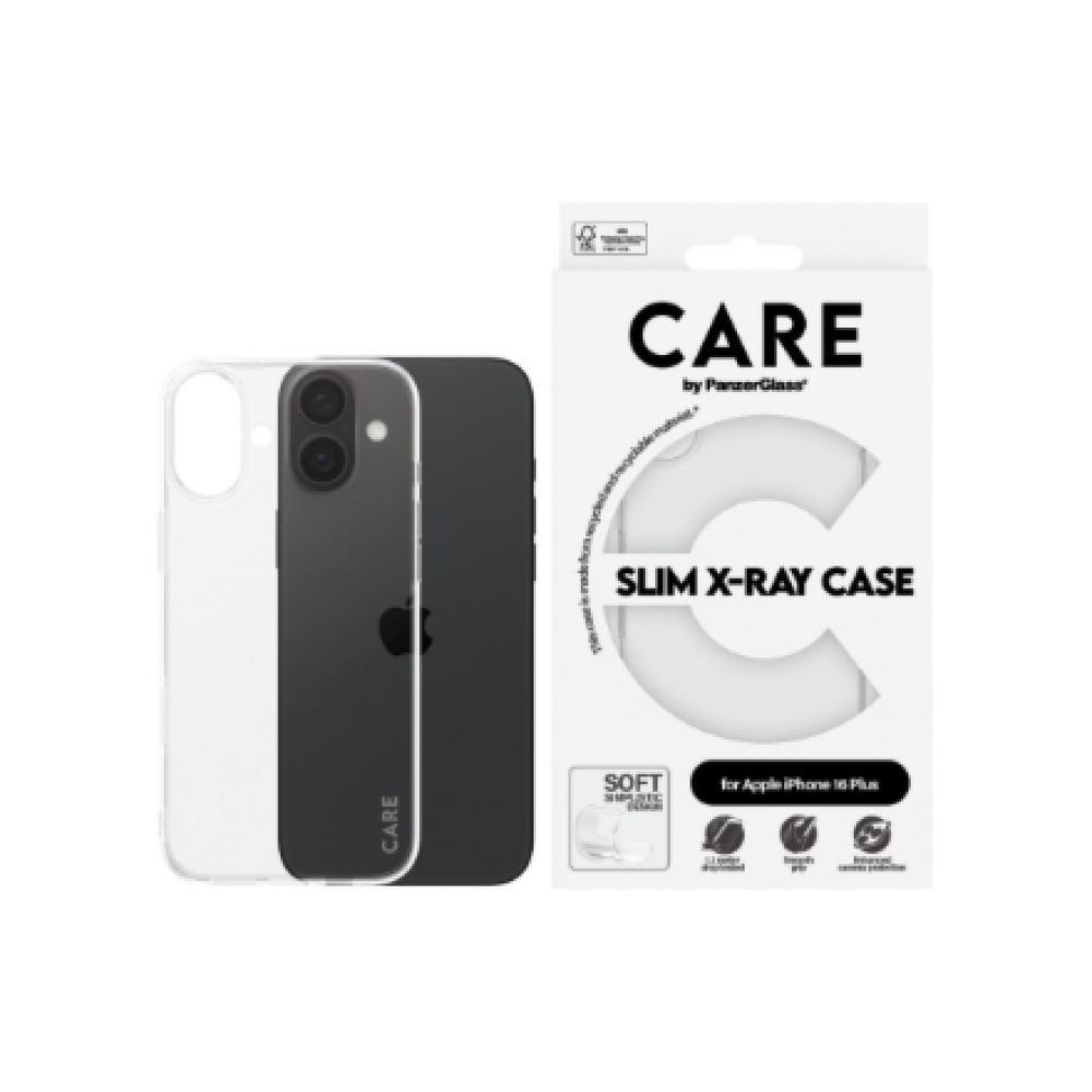 CARE by PanzerGlass Case Fashion X-Ray Soft Basic , Back protection , Apple , iPhone 16 Plus , Recycled plastic , Transparent