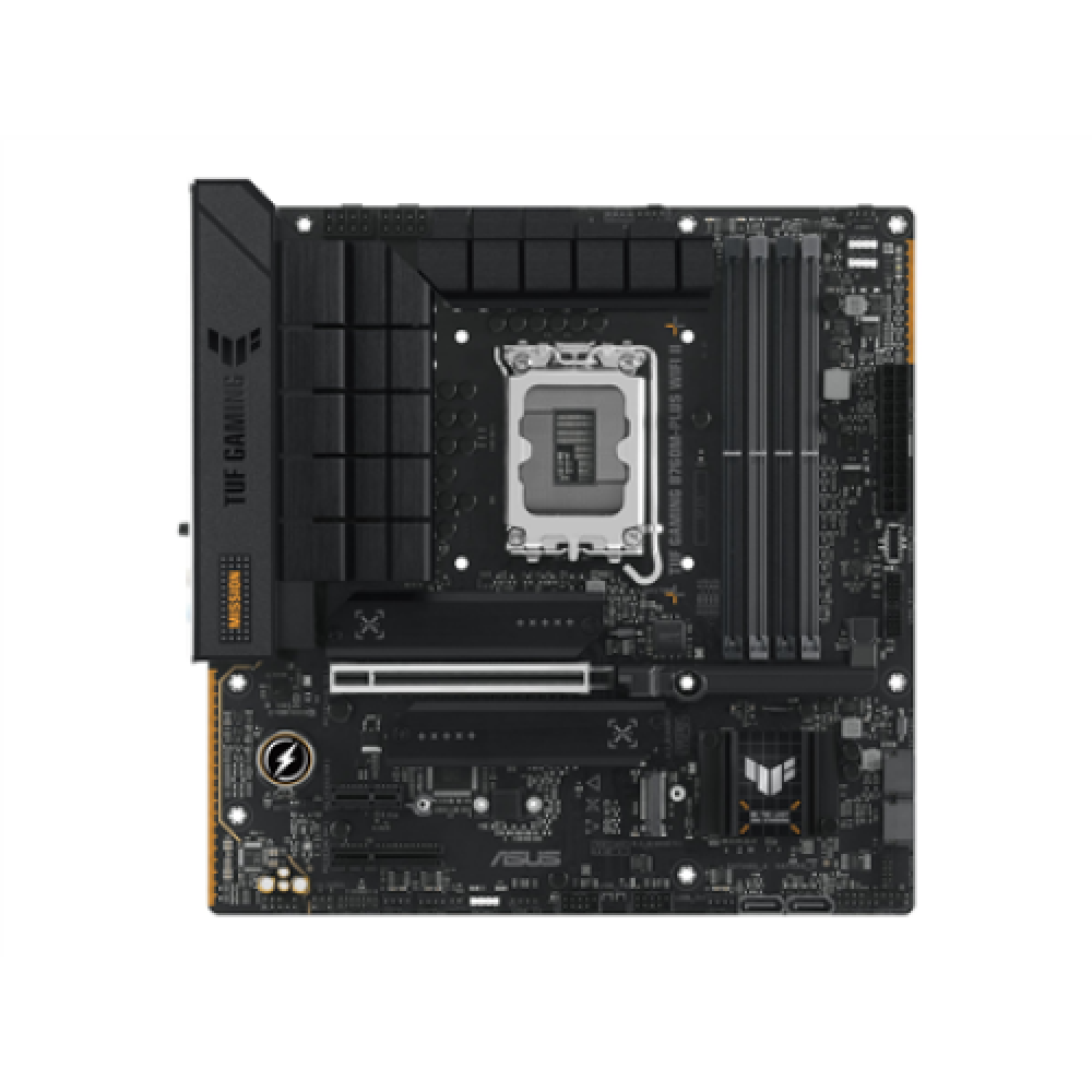 ASUS TUF GAMING B760M-PLUS WIFI II , Asus , Processor family Intel B760 , Processor socket 1 x LGA1700 Socket , 4 DIMM slots - DDR5, non-ECC, on-die ECC, unbuffered , Supported hard disk drive interfaces SATA-600 (RAID), 3 x M.2 , Number of SATA connector
