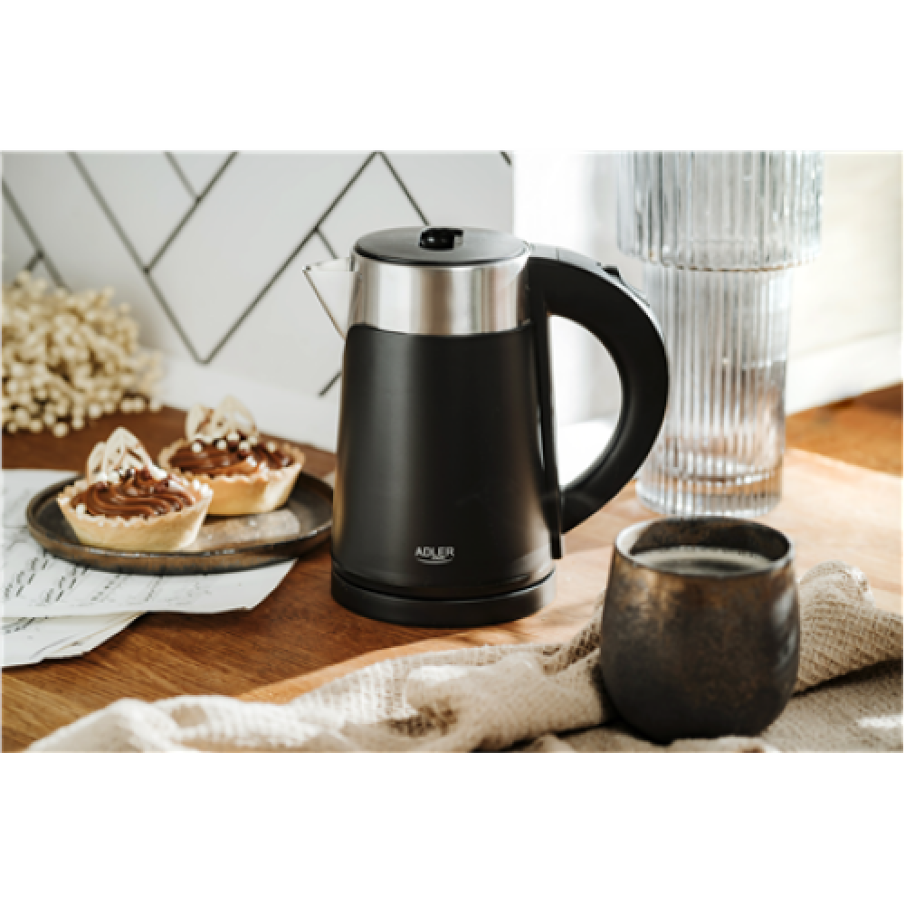 Adler , Kettle , AD 1372 , Electric , 800 W , 0.6 L , Plastic/Stainless steel , 360° rotational base , Black