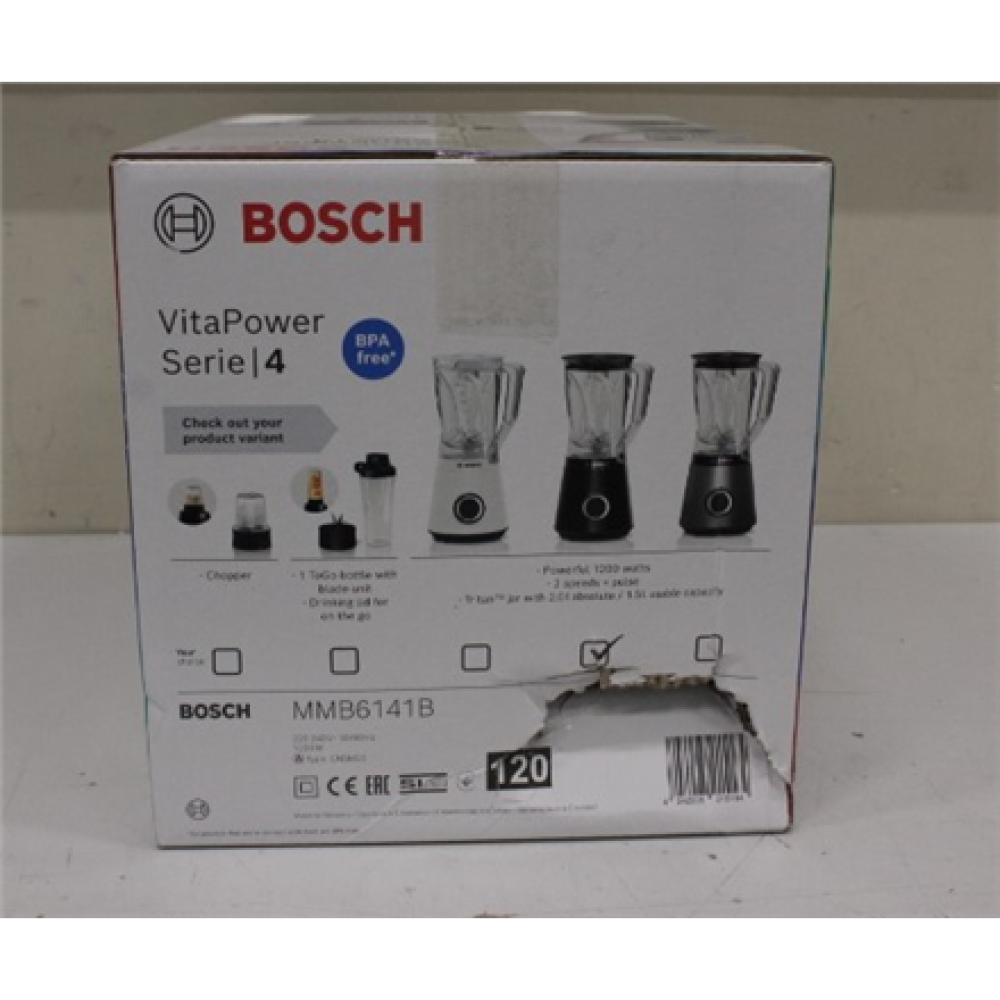 SALE OUT. Bosch MMB6141B VitaPower Series 4 Blender, 1200 W, Black , Bosch , Blender , MMB6141B VitaPower Series 4 , Tabletop , 1200 W , Jar material Tritan , Jar capacity 1.5 L , Black , DAMAGED PACKAGING