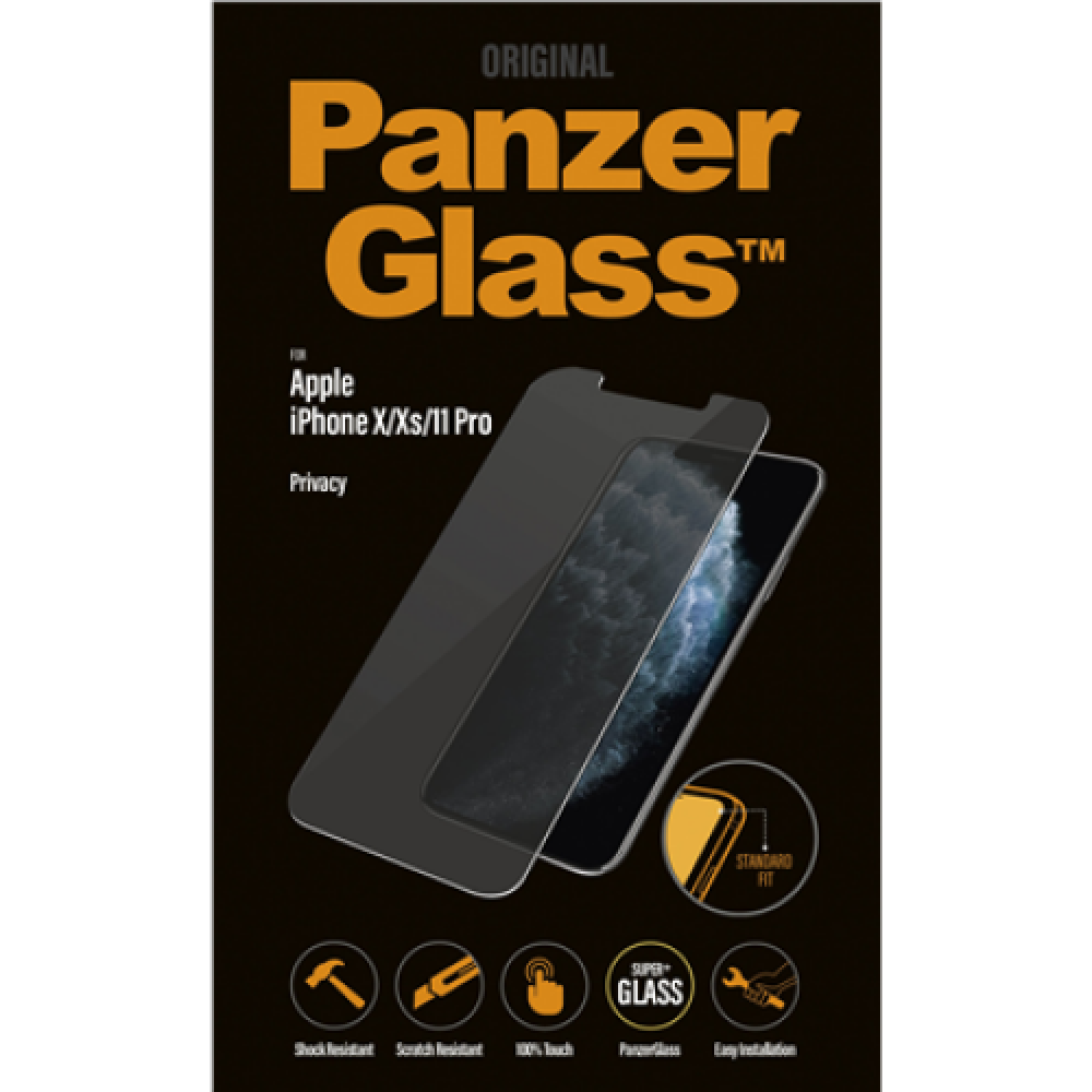 PanzerGlass P2661 Screen protector Apple iPhone X/Xs/11 Pro Tempered glass Transparent Confidentiality filter; Anti-shatter film (holds the glass together and protects against glass shards in case of breakage); Easy Installation with full adhesive; Compat