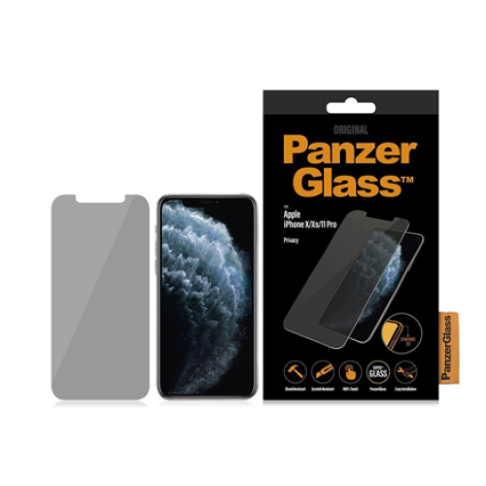 PanzerGlass P2661 Screen protector Apple iPhone X/Xs/11 Pro Tempered glass Transparent Confidentiality filter; Anti-shatter film (holds the glass together and protects against glass shards in case of breakage); Easy Installation with full adhesive; Compat