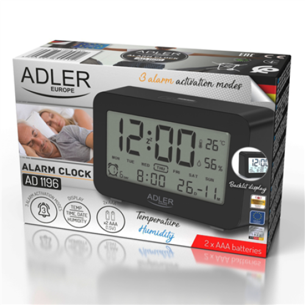 Adler Alarm Clock AD 1196b Black, Alarm function