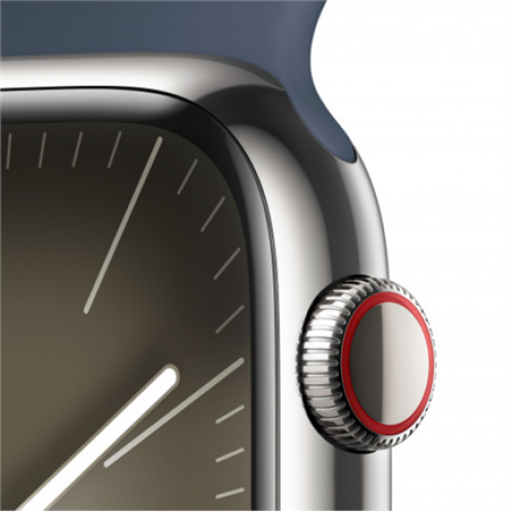 Apple Apple Watch Series 9 GPS + Cellular 45mm Silver Stainless Steel Case with Storm Blue Sport Band - S/M Apple Water-resistant, Dust-resistant, Crack-resistant