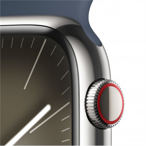 Apple Apple Watch Series 9 GPS + Cellular 45mm Silver Stainless Steel Case with Storm Blue Sport Band - S/M Apple Water-resistant, Dust-resistant, Crack-resistant