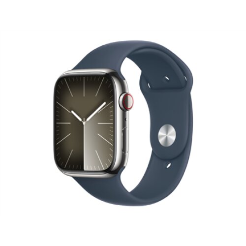 Apple Apple Watch Series 9 GPS + Cellular 45mm Silver Stainless Steel Case with Storm Blue Sport Band - S/M Apple Water-resistant, Dust-resistant, Crack-resistant