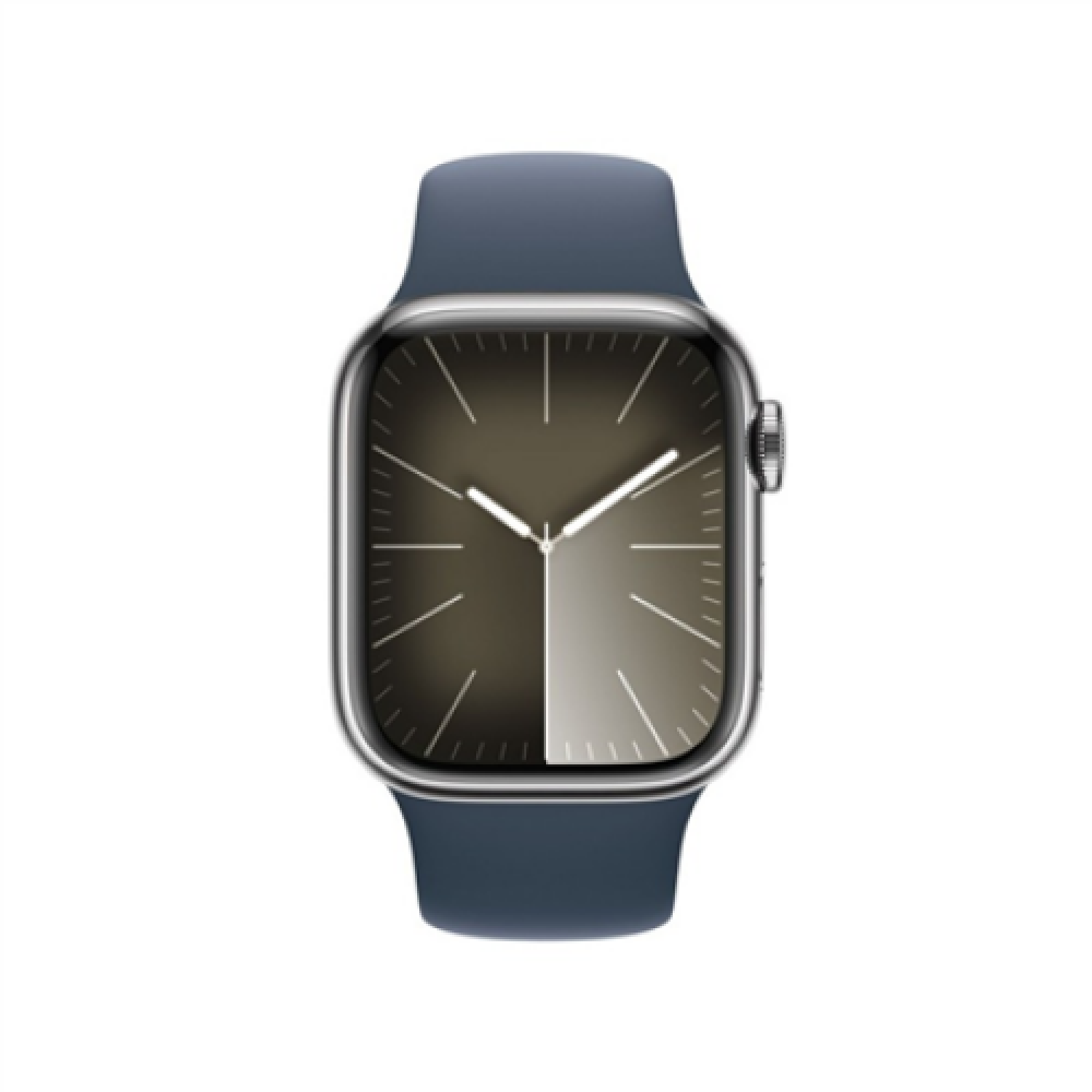 Apple Apple Watch Series 9 GPS + Cellular 45mm Silver Stainless Steel Case with Storm Blue Sport Band - S/M Apple Water-resistant, Dust-resistant, Crack-resistant