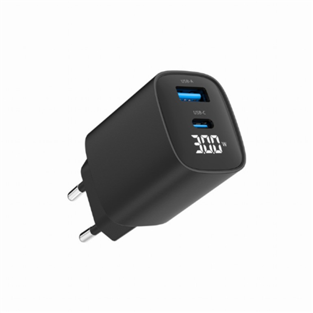Gembird 2-port 30W USB fast charger, LCD , TA-UC-PDQC30LCD-BK-01