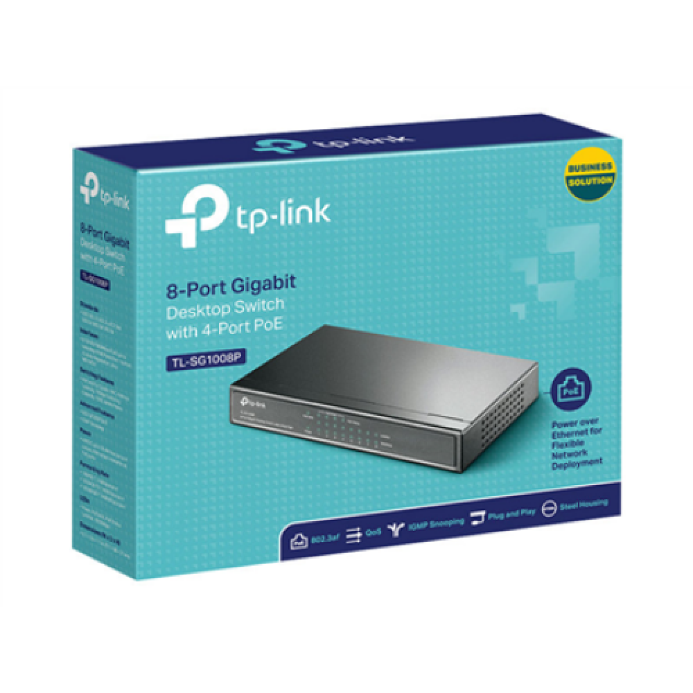 TP-LINK , Switch , TL-SG1008P , Unmanaged , Desktop , Gigabit Ethernet (copper) ports quantity 8 , Power over Ethernet (PoE) ports quantity 4 , Power supply type External , 36 month(s)