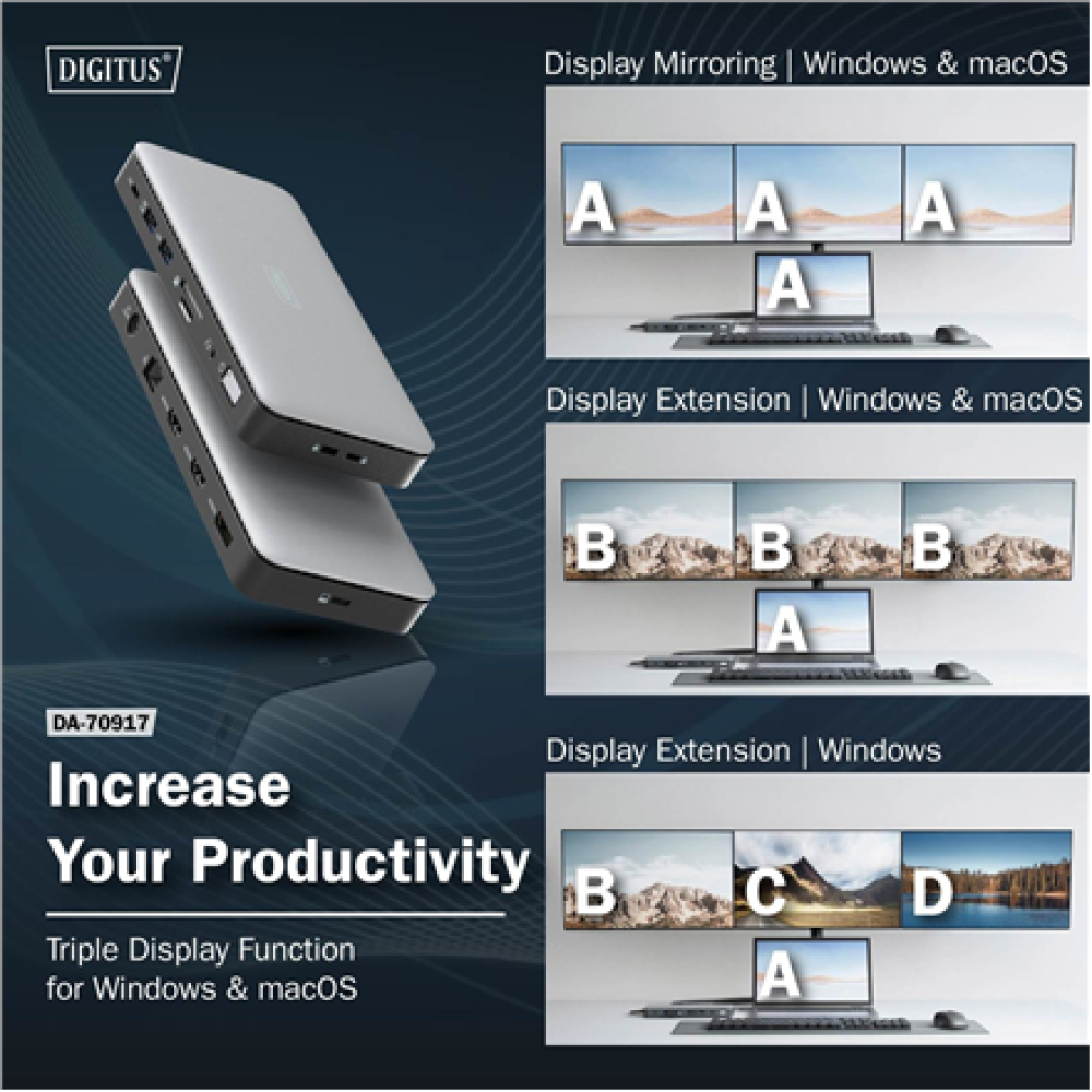 Digitus USB-C Docking Station, 11-port , DA-70917 , HDMI ports quantity 2 , Ethernet LAN