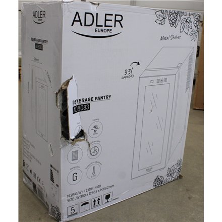 SALE OUT. Adler , Beverage Pantry , AD 8083 , Energy efficiency class G , Free standing , Bottles capacity 12 , Black , DAMAGED PACKAGING, SCRATCHED DOOR AND THE RIGHT SIDE