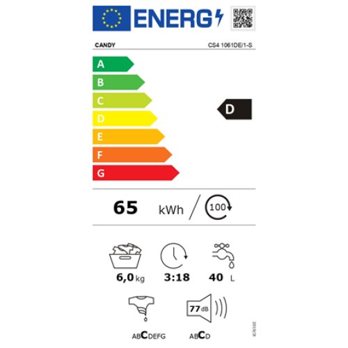 Candy , Washing Machine , CS4 1061DE/1-S , Energy efficiency class D , Front loading , Washing capacity 6 kg , 1000 RPM , Depth 45 cm , Width 60 cm , LCD , Near Field Communication (NFC) , White