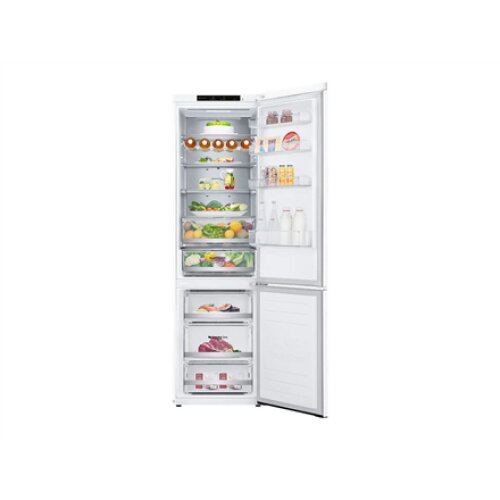 LG , Refrigerator , GBB72SWVGN , Energy efficiency class D , Free standing , Combi , Height 203 cm , No Frost system , Fridge net capacity 233 L , Freezer net capacity 107 L , Display , 35 dB , White