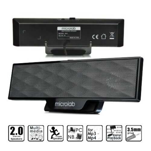 Microlab , B 51 , Black , Output power: 4 Watt RMSPower distribution: 2 Watt x 2Harmonic distortion: < 5% 1 W 1 kHzFrequency response: 80 Hz - 18 kHzSignal/Noise ratio: 65 dBSeparation: 40 dB W , 4 W , Portable speaker