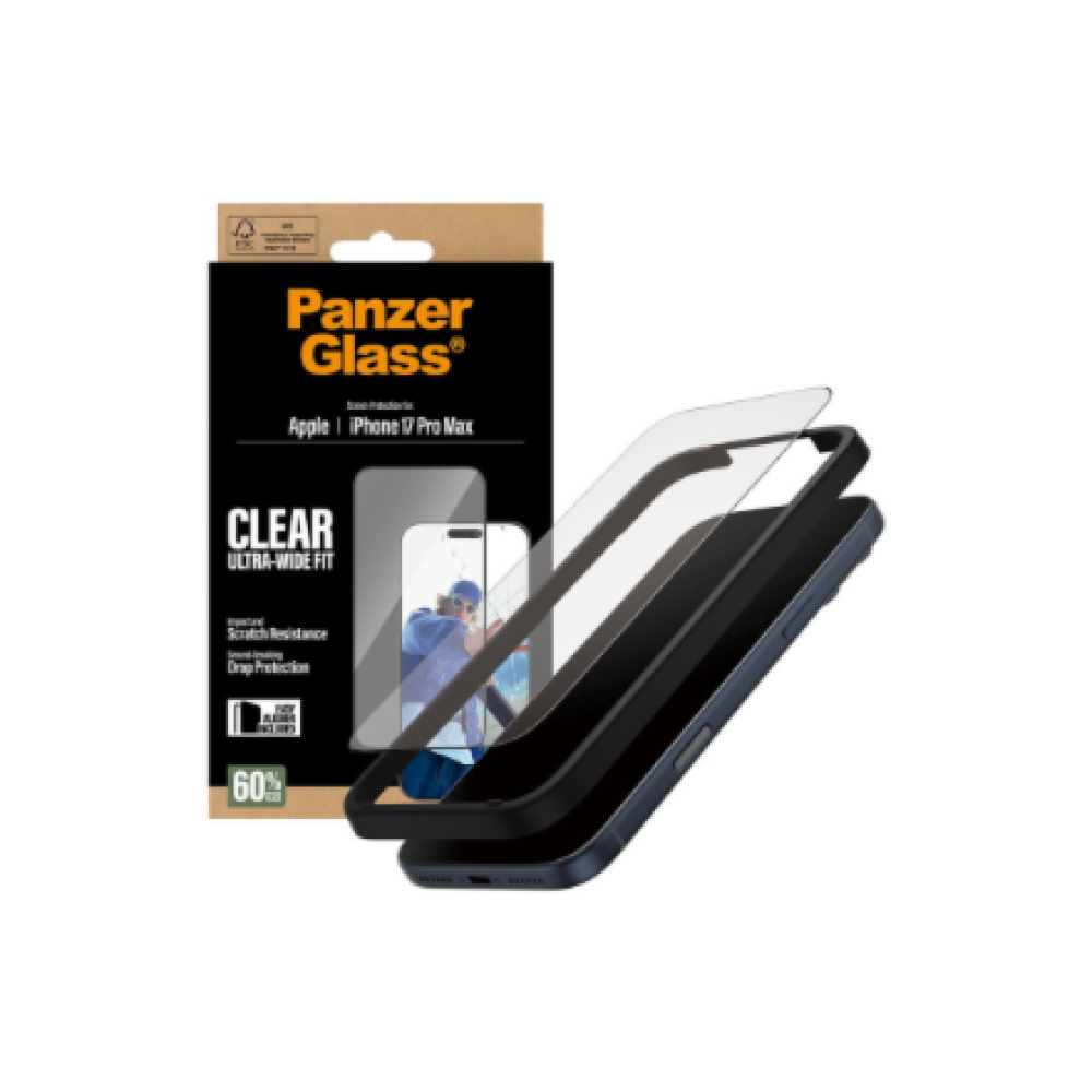 PanzerGlass Screen protector , Apple , iPhone 17 Pro Max , Glass , Transparent , Ultra-Wide Fit w. EasyAligner