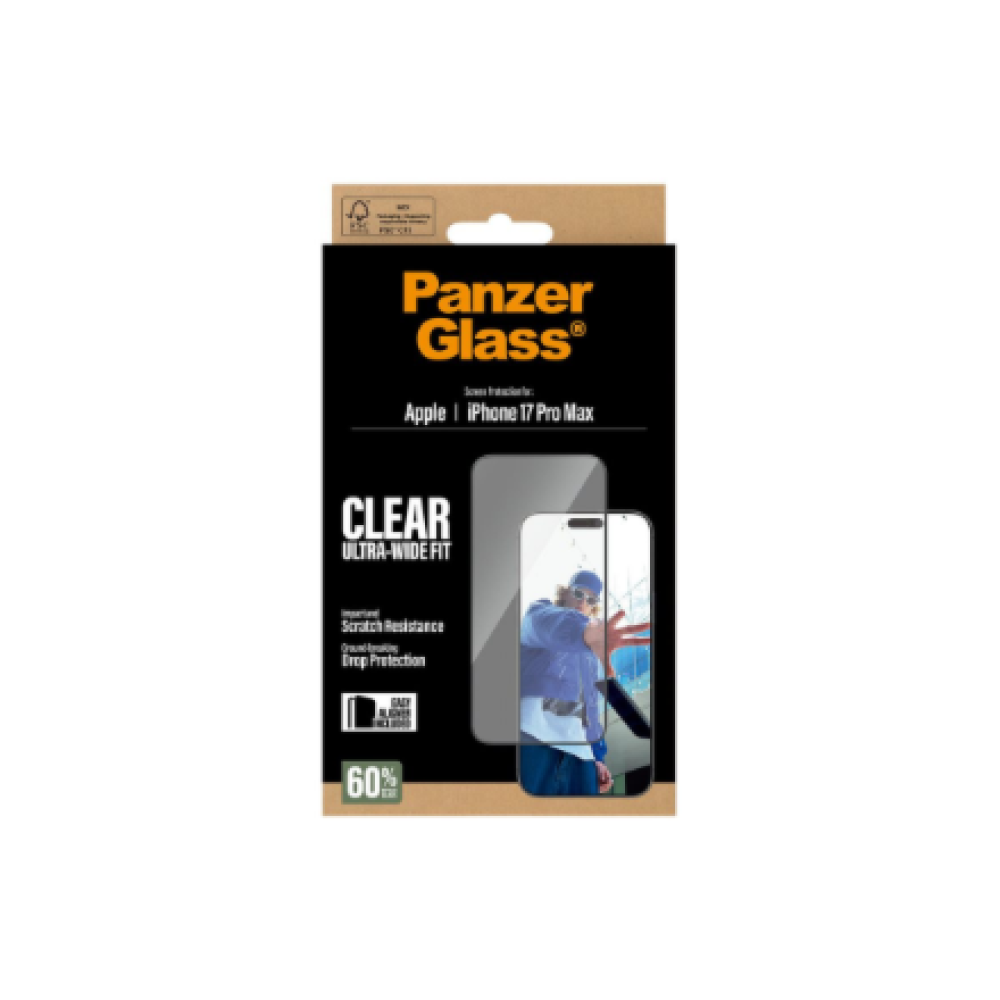 PanzerGlass Screen protector , Apple , iPhone 17 Pro Max , Glass , Transparent , Ultra-Wide Fit w. EasyAligner
