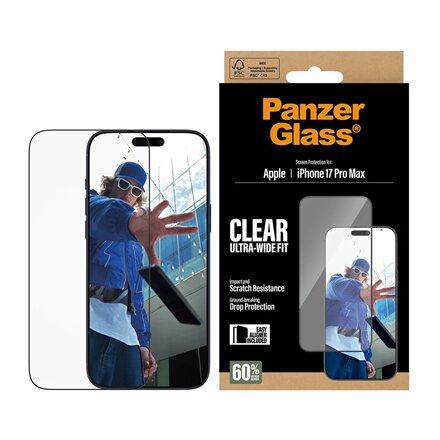 PanzerGlass Screen protector , Apple , iPhone 17 Pro Max , Glass , Transparent , Ultra-Wide Fit w. EasyAligner
