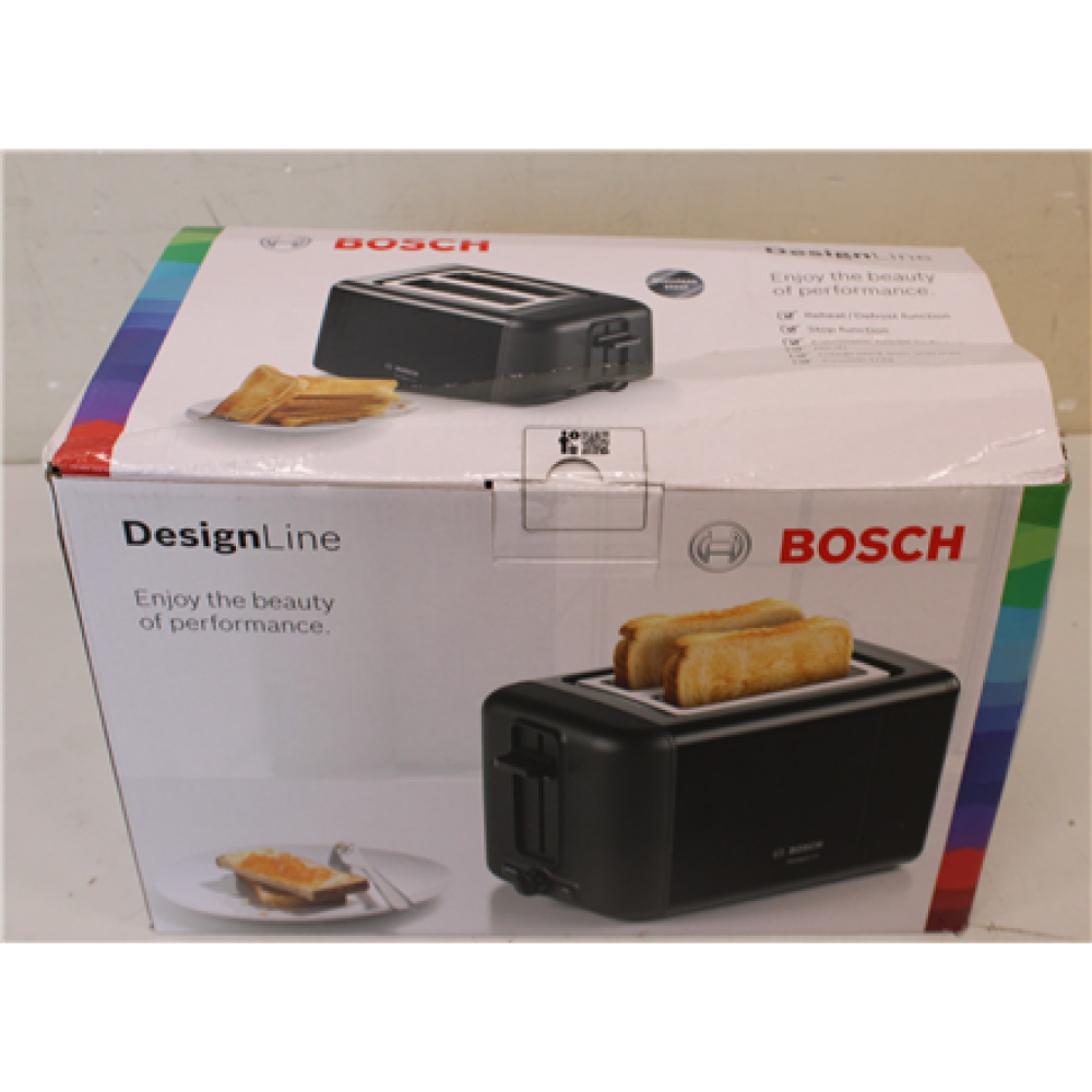 SALE OUT. Bosch TAT3P423 Toaster, Black , Bosch DesignLine Toaster , TAT3P423 , Power 970 W , Number of slots 2 , Housing material Stainless steel , Black , DAMAGED PACKAGING