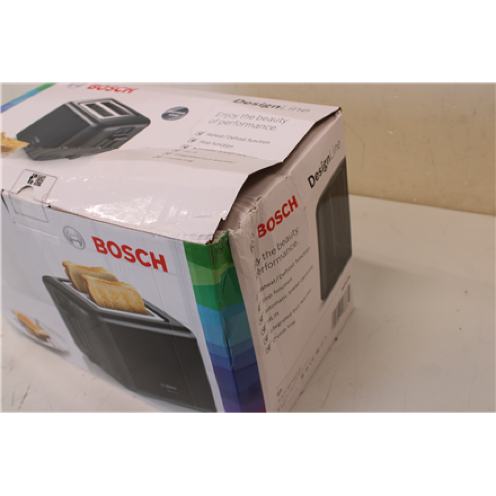 SALE OUT. Bosch TAT3P423 Toaster, Black , Bosch DesignLine Toaster , TAT3P423 , Power 970 W , Number of slots 2 , Housing material Stainless steel , Black , DAMAGED PACKAGING