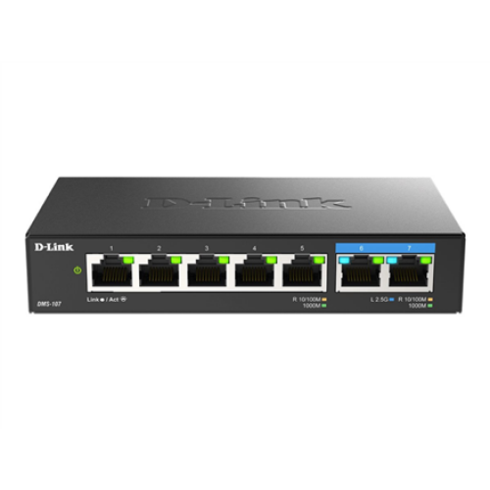 D-Link , 7-Port Multi-Gigabit Unmanaged Switch , DMS-107/E , Unmanaged , Desktop , Power supply type External