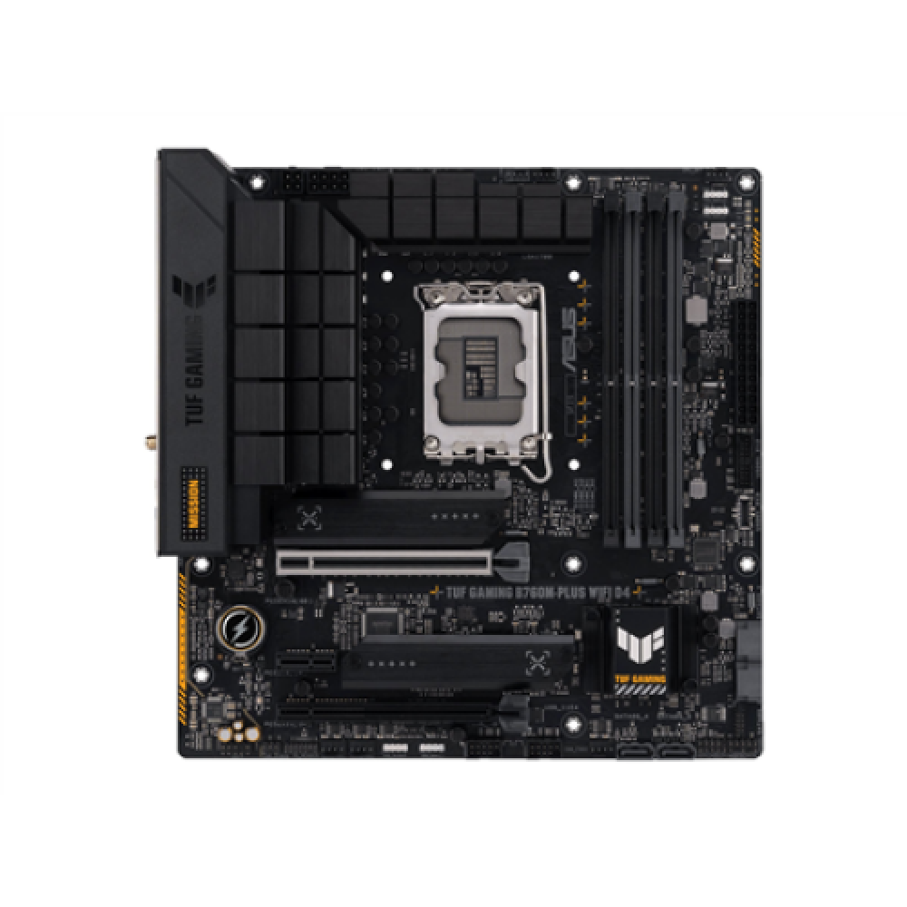 Asus , TUF GAMING B760M-PLUS WIFI D4 , Processor family Intel , Processor socket LGA1700 , DDR4 DIMM , Memory slots 4 , Supported hard disk drive interfaces SATA, M.2 , Number of SATA connectors 4 , Chipset Intel B760 , mATX