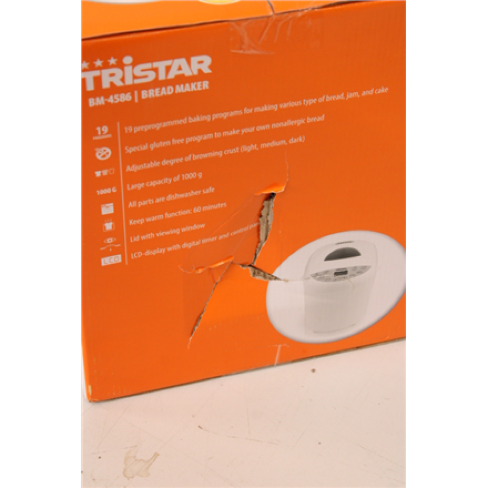SALE OUT. Tristar BM-4586 Bread Maker, capacity 1000g, LCD Dispaly, 550W, white , Tristar Bread Maker , BM-4586 , Power 550 W , Number of programs 19 , Display LCD , White , DAMAGED PACKAGING , Tristar , Bread Maker , BM-4586 , Power 550 W , Number of pro