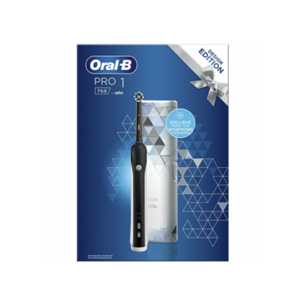 Oral-B Electric Toothbrush Pro1 750 Rechargeable, For adults, Number of brush heads included 1, Number of teeth brushing modes 1, Black/White