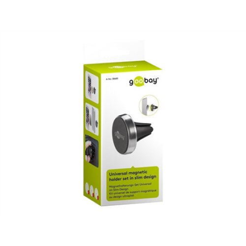 Goobay , Magnetic mount Metal Slim Design for smartphones (35mm) , 38685 , Black/Silver , Magnetic holder is suitable for almost every smartphone; Quick-Snap assembly technology for quick and easy use; Smart and almost invisible fastening option on the ca