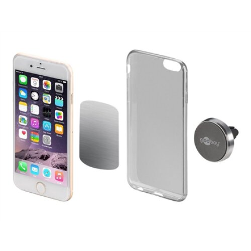 Goobay , Magnetic mount Metal Slim Design for smartphones (35mm) , 38685 , Black/Silver , Magnetic holder is suitable for almost every smartphone; Quick-Snap assembly technology for quick and easy use; Smart and almost invisible fastening option on the ca