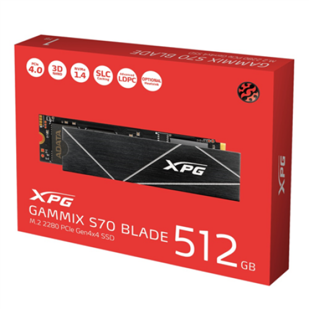 ADATA , XPG Gammix S70 BLADE , 512 GB , SSD form factor M.2 2280 , Solid-state drive interface PCIe Gen4x4 , Read speed 7400 MB/s , Write speed 2600 MB/s