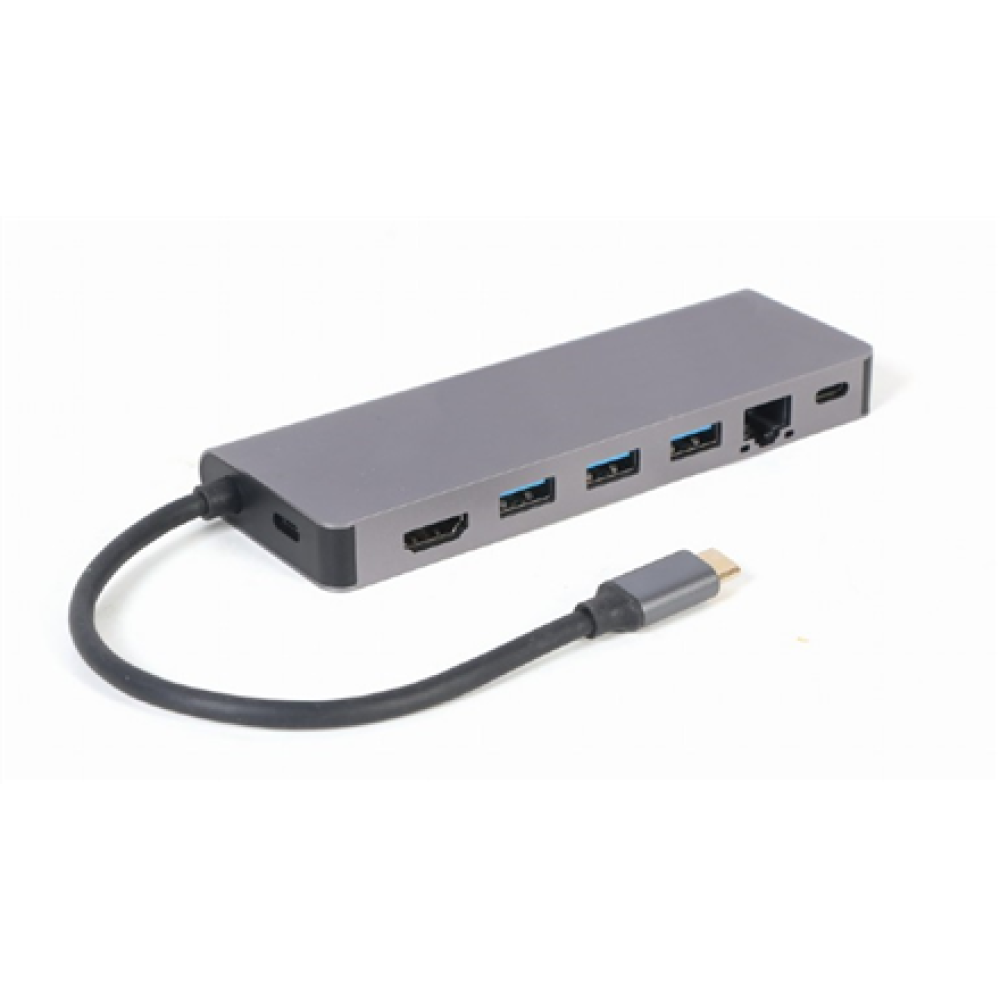 Cablexpert USB Type-C 5-in-1 multi-port adapter (Hub + HDMI + PD + card reader + LAN) , A-CM-COMBO5-05 , Adapter