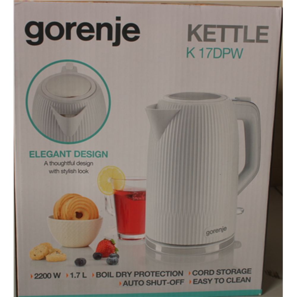SALE OUT. Gorenje K17DPW Kettle, Electric, Capacity 1.7 L, Power 2200 W, White , SALE OUT. Gorenje , Kettle , K17DPW , Electric , 2200 W , 1.7 L , Stainless steel , 360° rotational base , White , DAMAGED PACKAGING