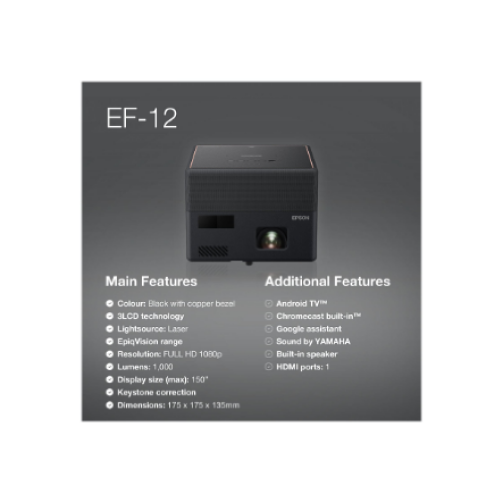 Epson , EF-12 , Full HD (1920x1080) , 1000 ANSI lumens , Black , Lamp warranty 12 month(s)