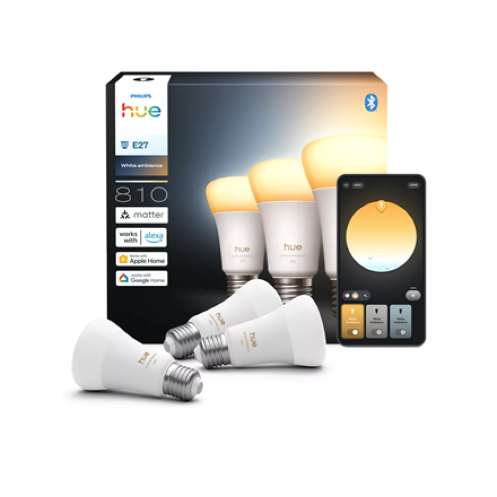 Philips Hue WA 810 A60 3P EU , E27 , 6 W , Warm to cool white light , Bluetooth, Zigbee