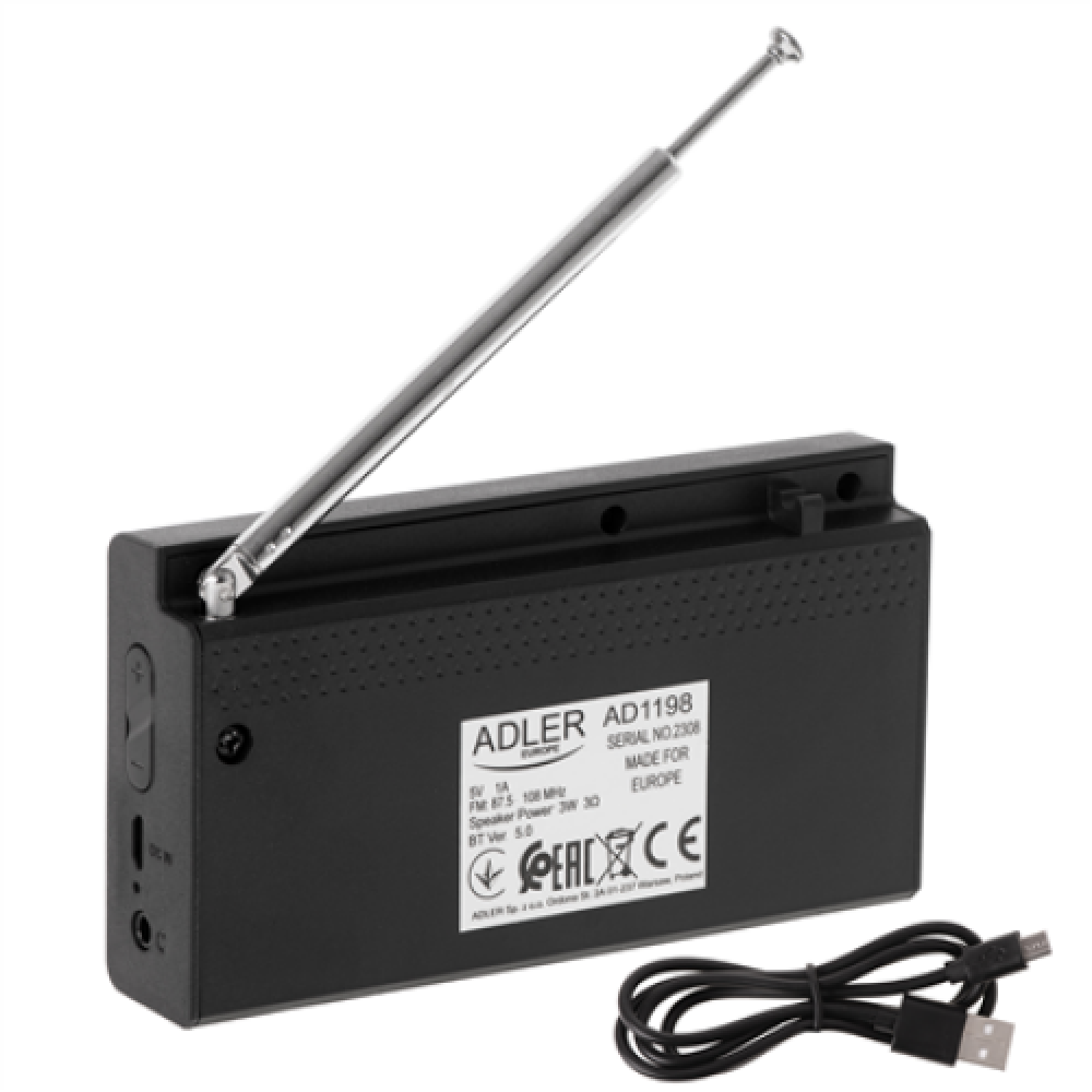 Adler , FM Travel Radio , AD 1198 , Alarm function , Black