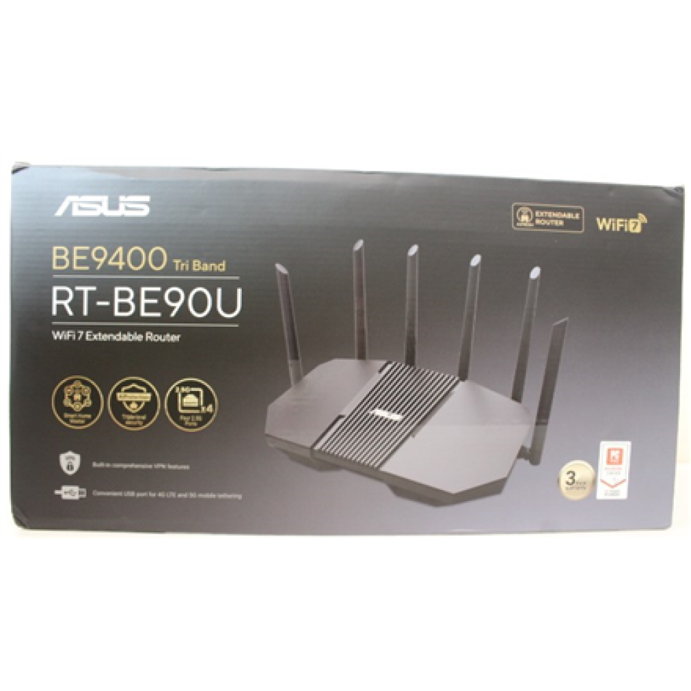 SALE OUT. Asus RT-BE90U Tri-band WiFi 7 Router, EU+UK , Asus BE9400 Tri-band WiFi 7 AiMesh Extendable Router , RT-BE90U , 802.11be , Ethernet LAN (RJ-45) ports 3 , Mesh Support Yes , MU-MiMO No , 4G/5G , Antenna type External , 36 month(s) , DEMO